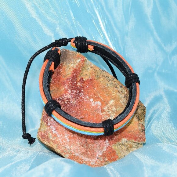 Cameron Mens Layer Hemp Leather Bracelet Black Orange Yellow Blue Gift Packaged - Picture 4 of 9